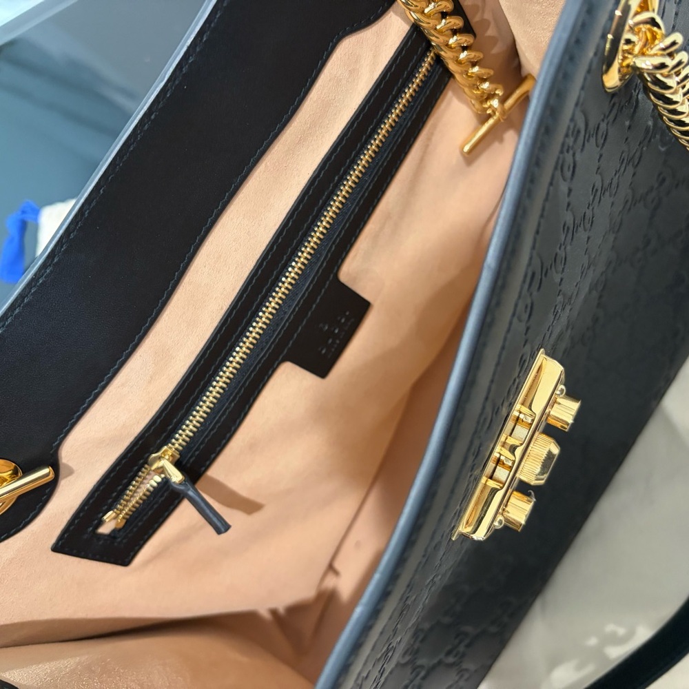 Gucci Black Leather Tote with Gold Chain Accents - Picture 7 of 7